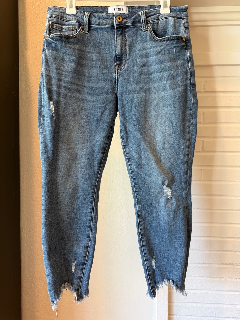 Pistola Size 31 Distressed Skinny Jeans Raw Frayed Hem Medium Wash